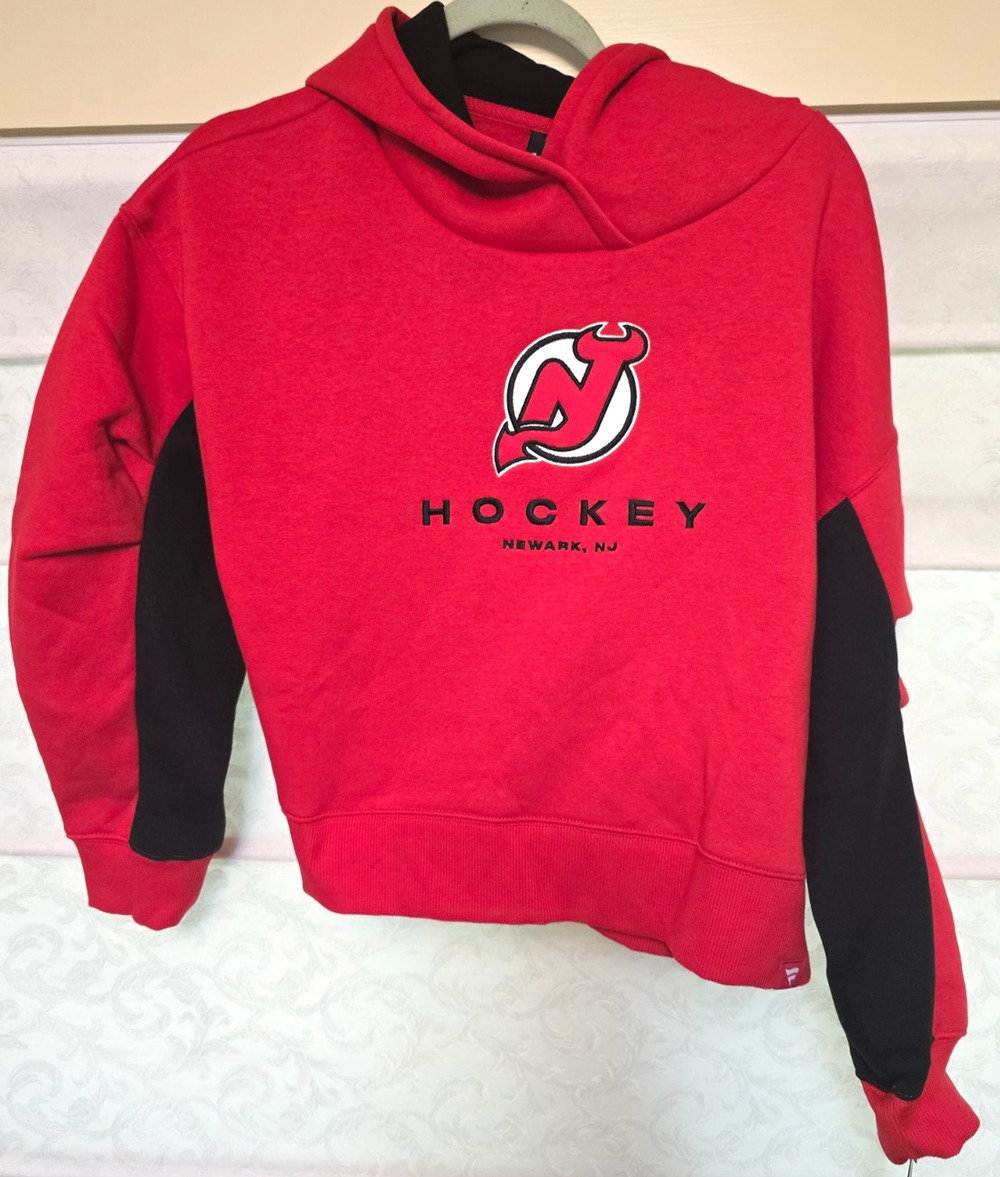 Fanatics NJ Devils Womens Small Red Black Hoodie NHL Newark NJ NWT NEW Pullover